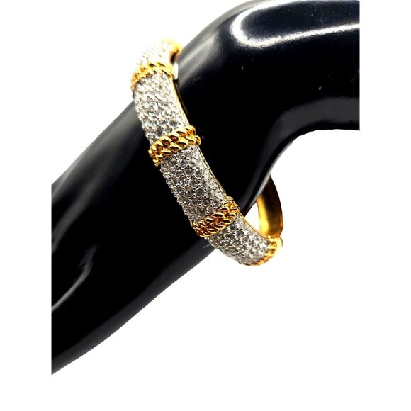 Swarovski Swan Signed Gold Tone Clamper Cuff Bracelet Pave Crystal Bangle - Picture 1 of 6
